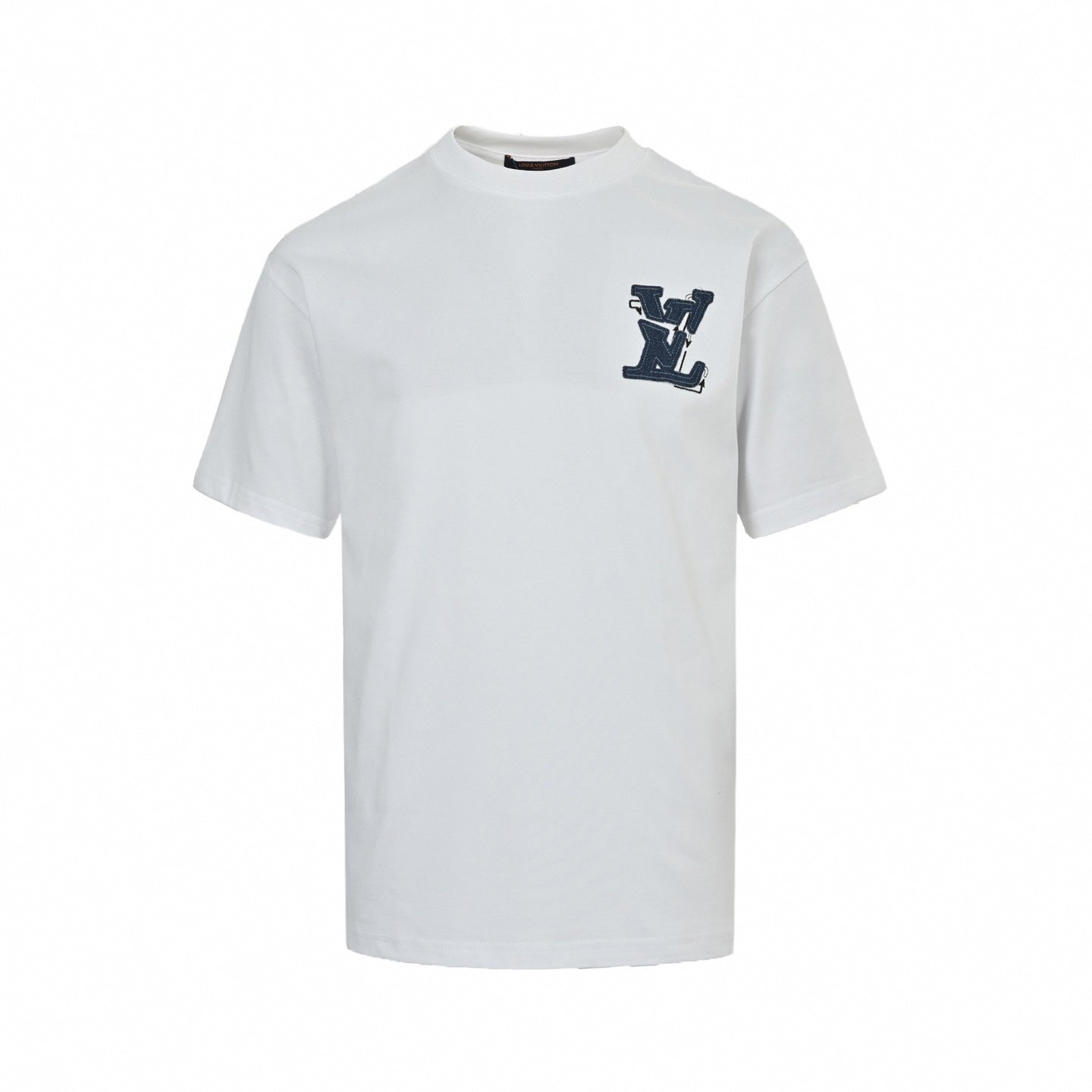 Denim Appliqué Pattern T-Shirt - White