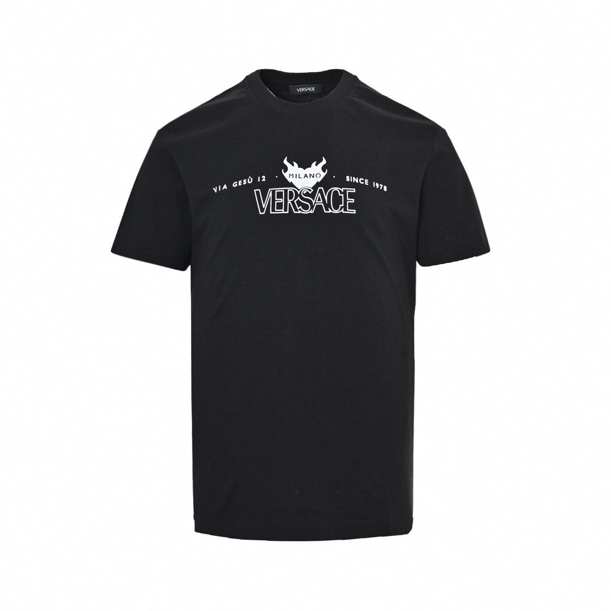 'Via Gesù 12' Flame Logo T-Shirt - Black