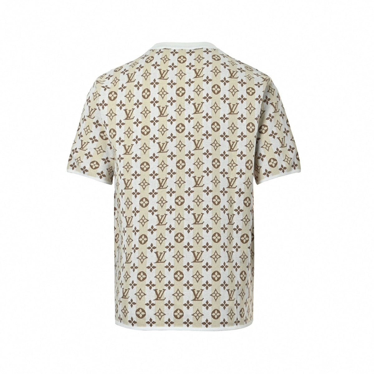 Monogram Striped Knit T-Shirt - Cream/White