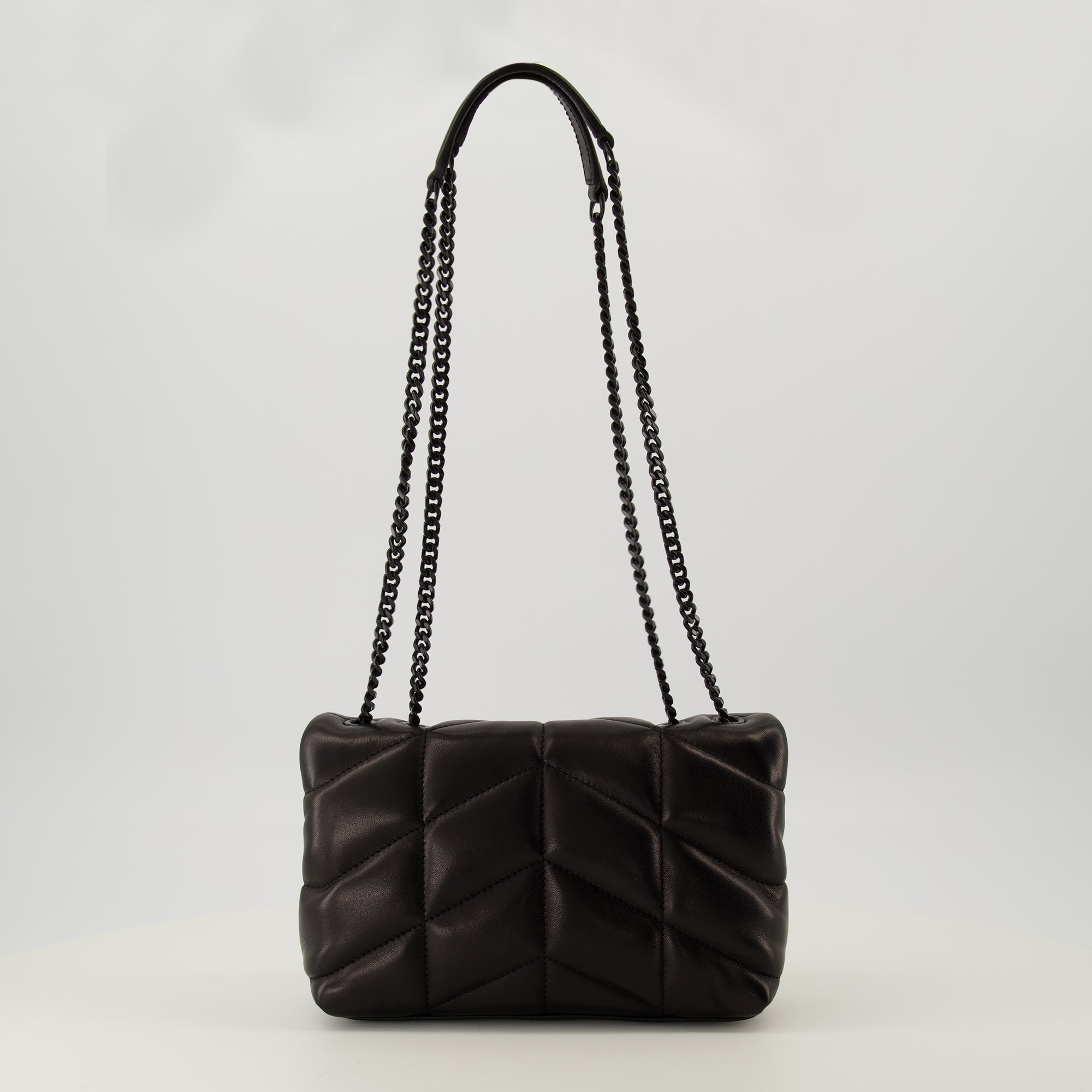 Black Leather Puffer Toy Bag