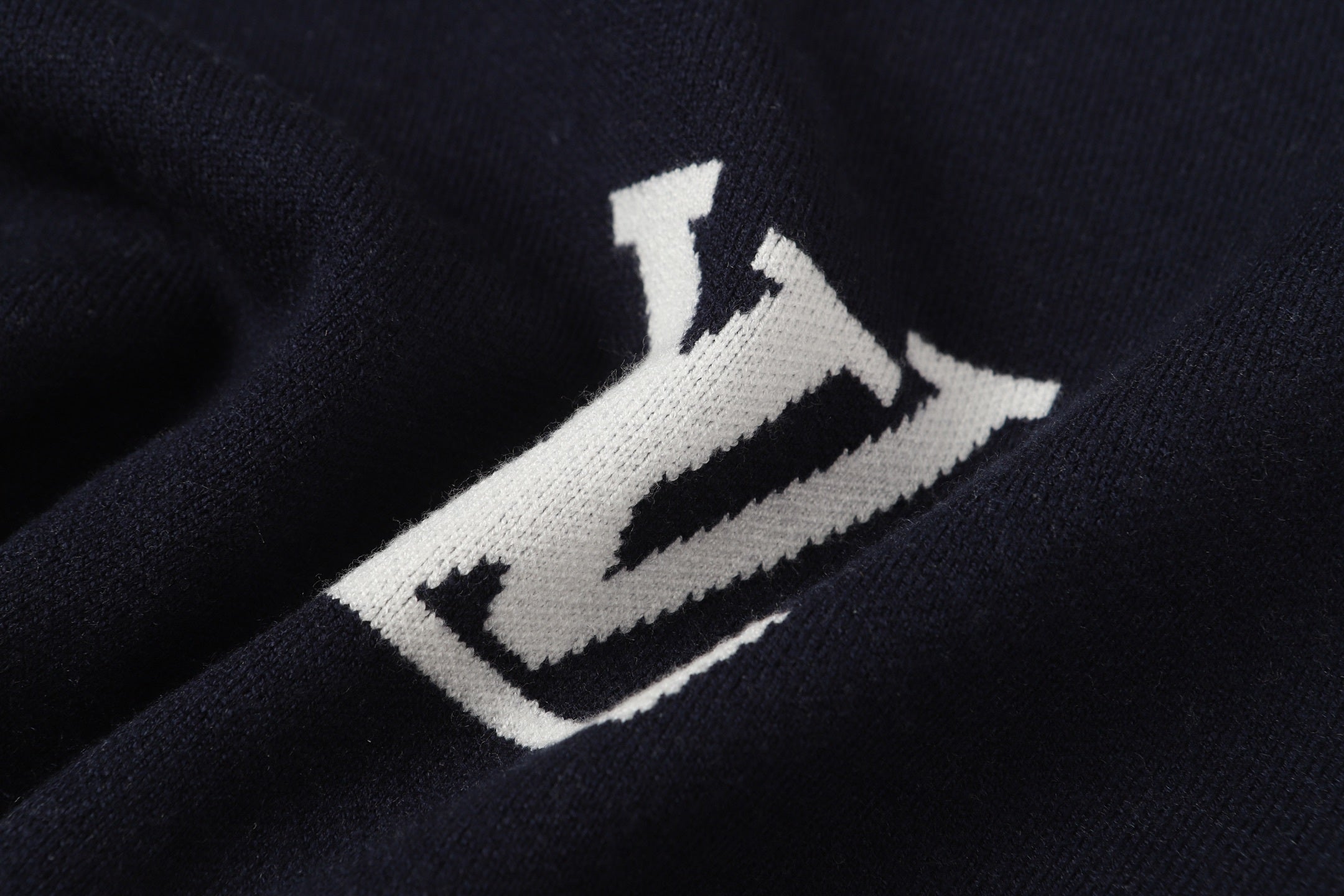 Scattered Monogram Intarsia Wool Crewneck | Navy