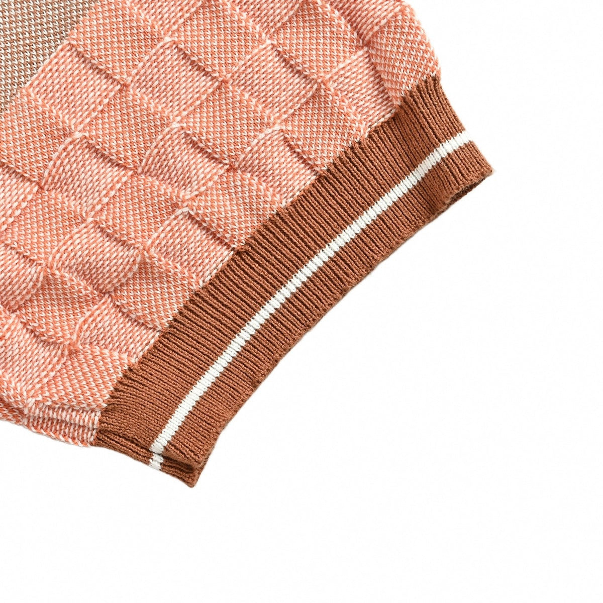 Damier Stripe Knit Polo - Coral/Beige