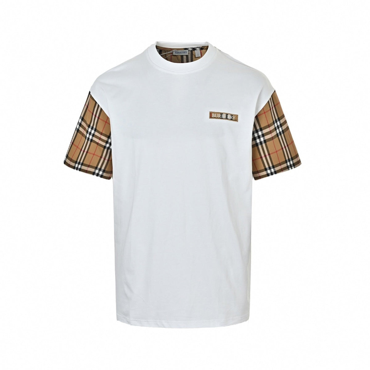 Contrast Plaid Sleeve Tee - White