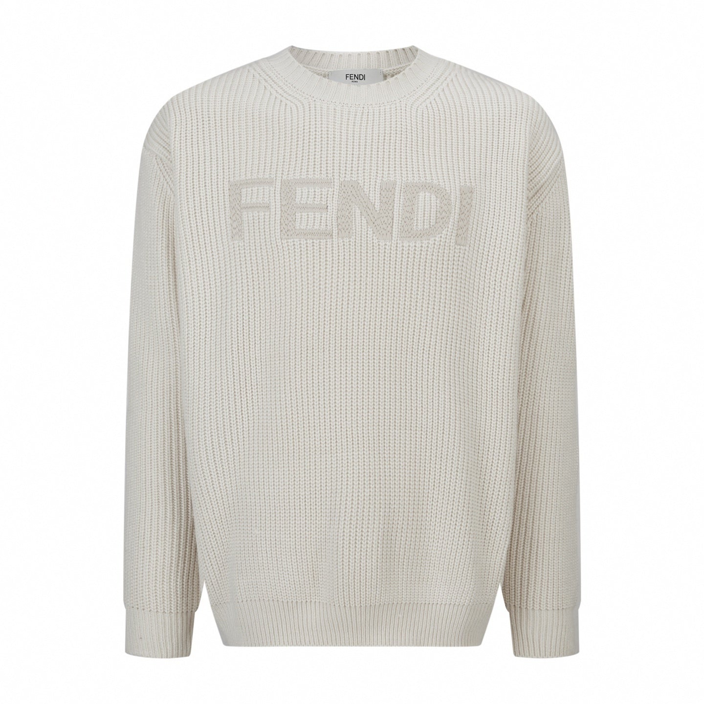 Tonal Embroidered Logo Knit Sweater | Cream
