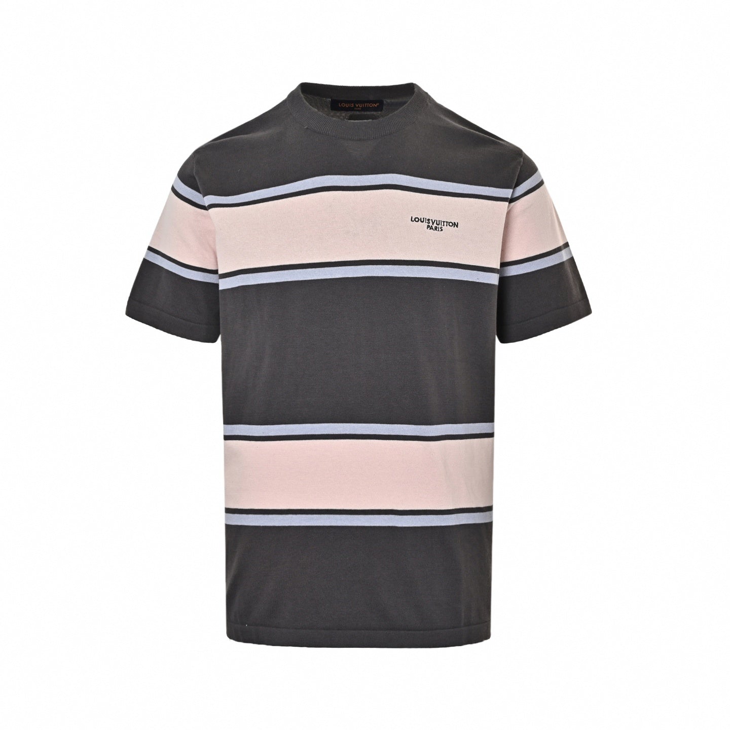 Striped Knit T-Shirt - Charcoal & Pink