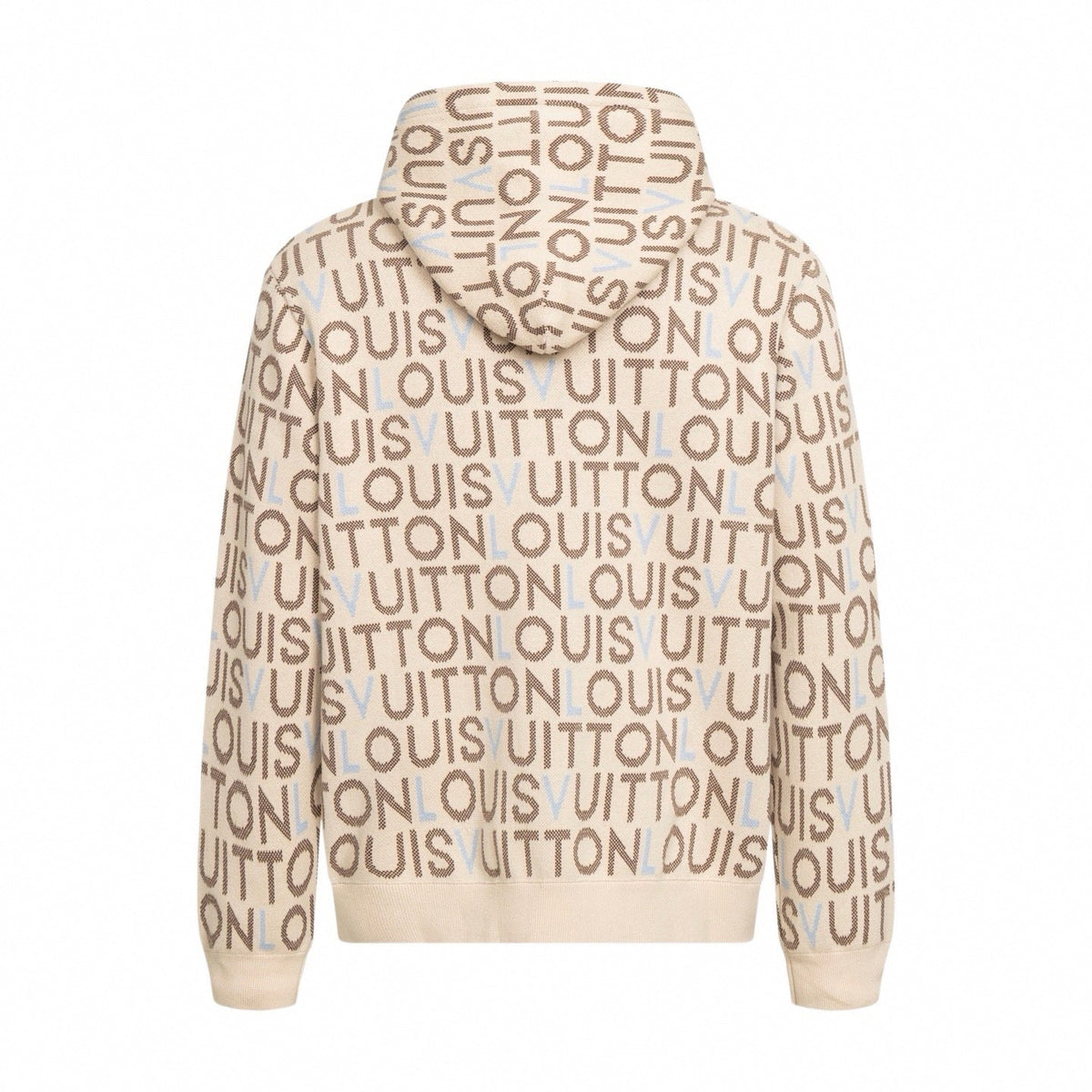 All-Over Logo Knit Hoodie | Cream & Brown