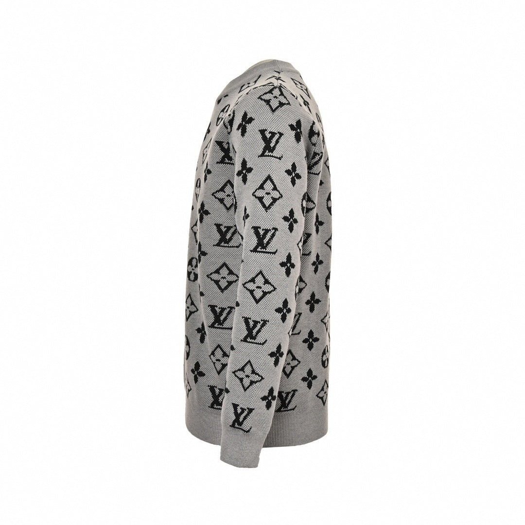 Monogram Jacquard Knit Sweater | Grey & Black