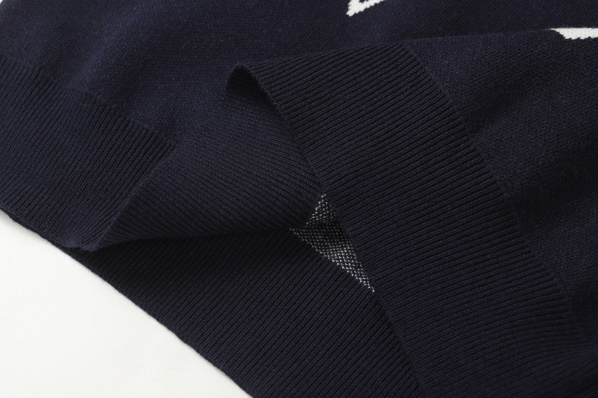 Scattered Monogram Intarsia Wool Crewneck | Navy