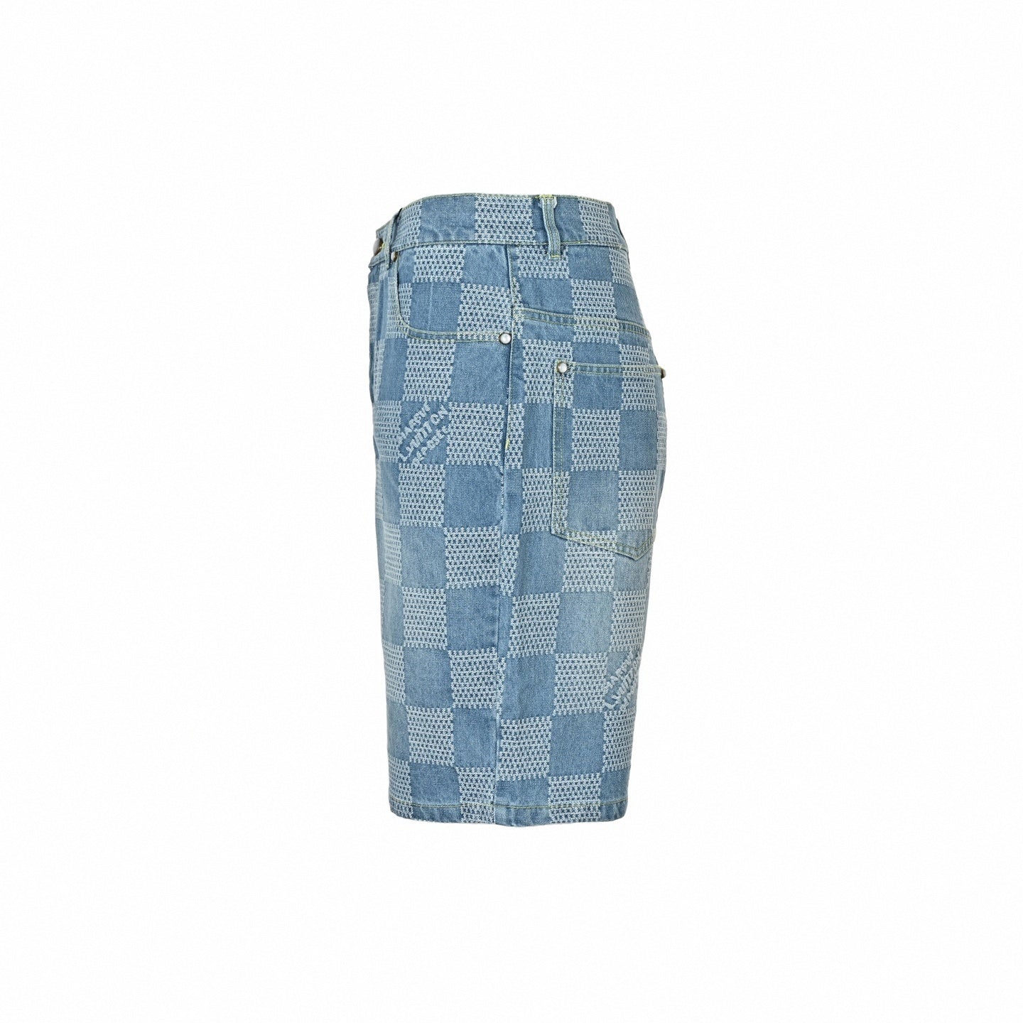 Damier Stitch Denim Shorts | Blue
