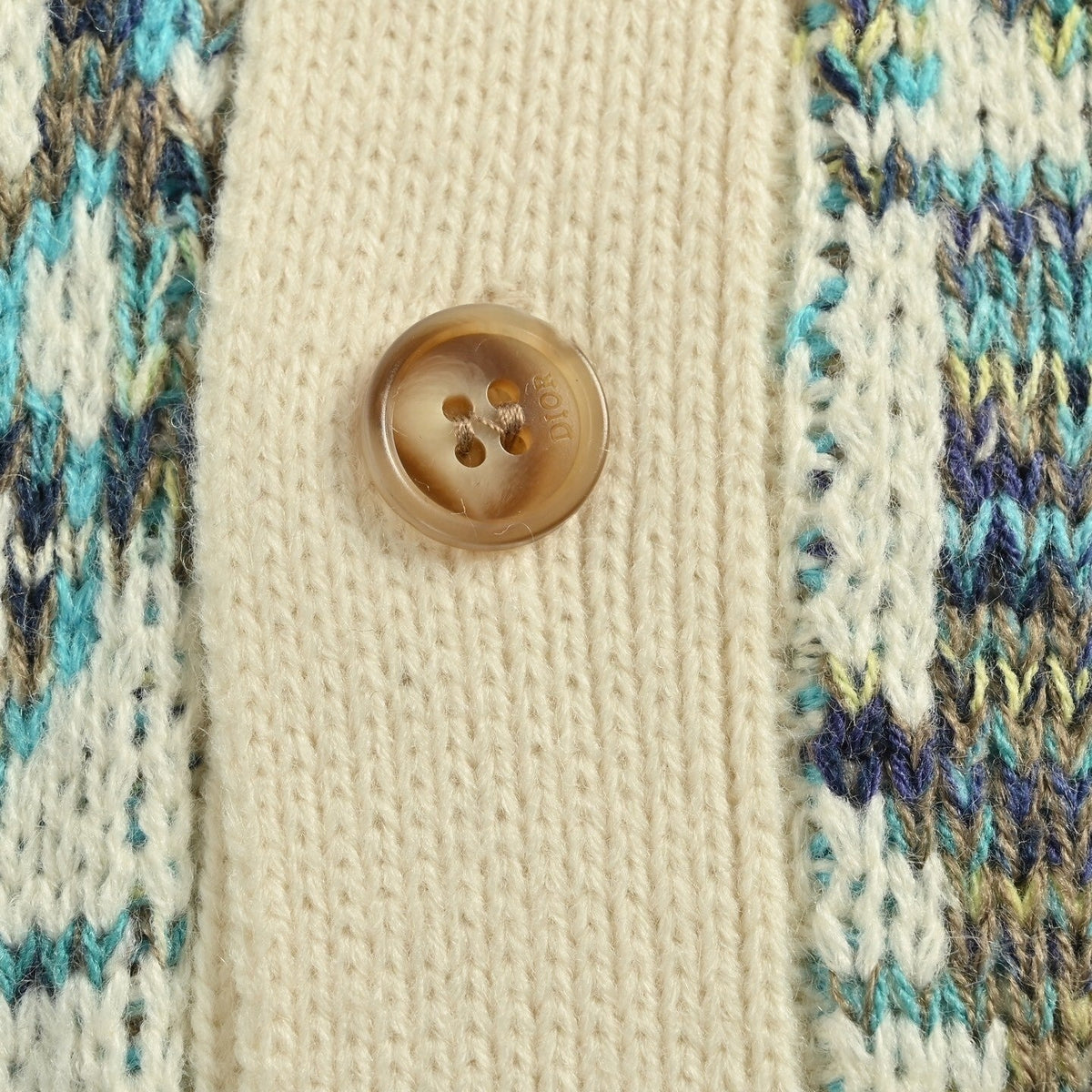 Oblique Cotton Jacquard Cardigan | White & Teal